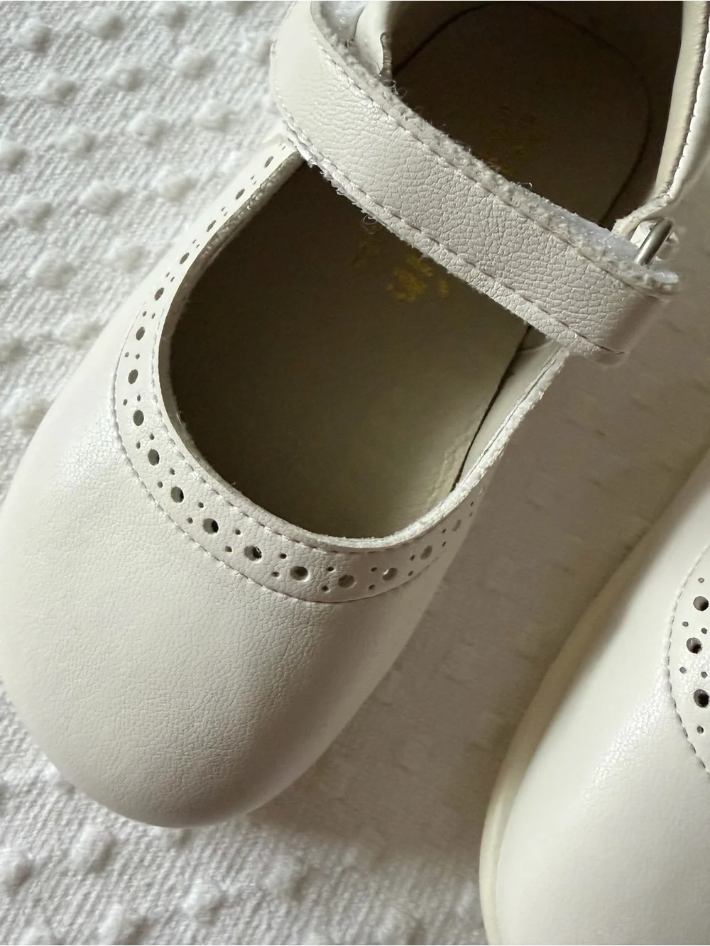 Girls Cream Mary Jane Dress Shoes with Hook-and-Loop Strap